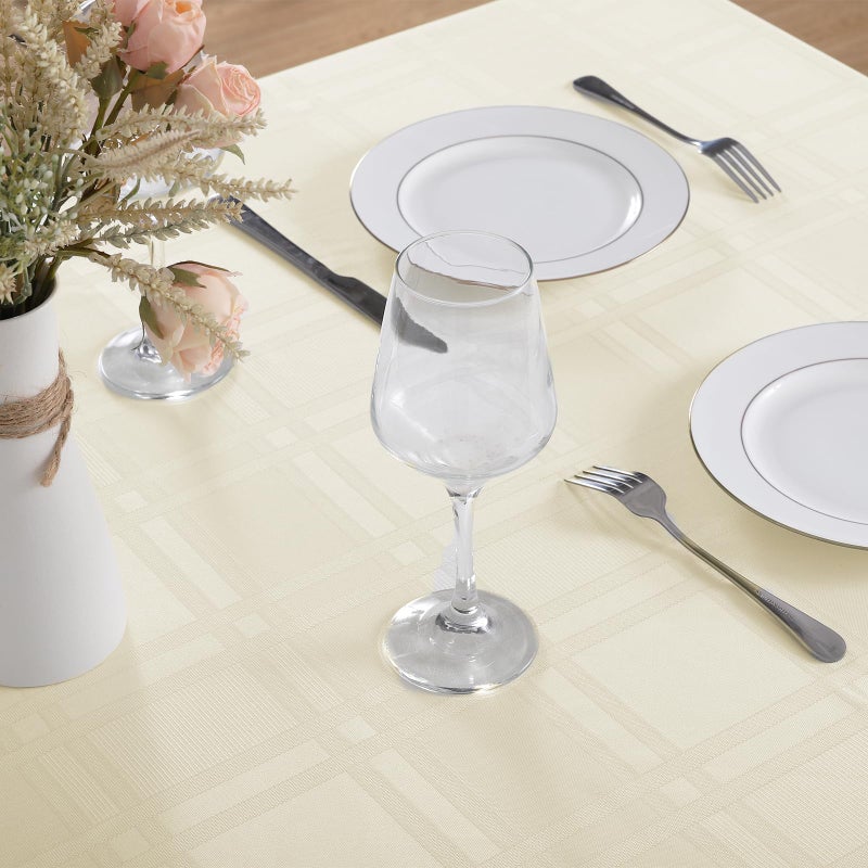 JUCFHY Soild Plaid Jacquard Table Cloth Elegance Wrinkle Resistant Contemporary Woven Decorative Tablecloths, Spillproof Soil Resistant Holiday Table Cover, 60 X 144, Beige - Image 2